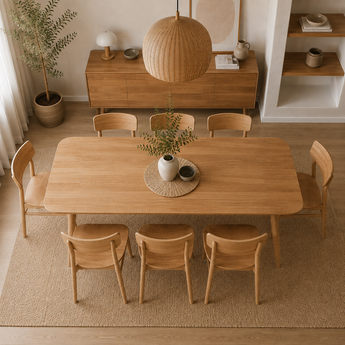 8 Seater Dining SET 9 Piece Malaysian Oak Solid Wood Scandinavian Modern Luxury 1.8M Table and 8 Chair Natural