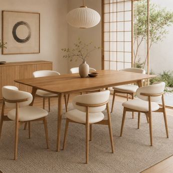 🟢 IN STOCK Japanese Modern Luxury 1.8M RODEN Table and 6 ANYA Leather Chair Natural Solid Wood Dining Set