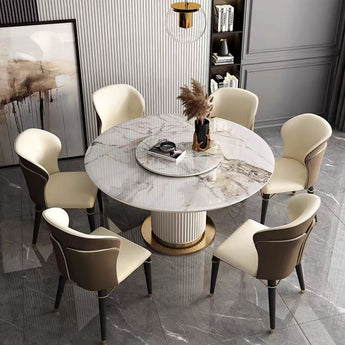 Rome Modern Luxury Marble Top Gold Frame Round Dining Table with Lazy Susan