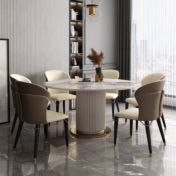 Rome Modern Luxury Marble Top Gold Frame Round Dining Table with Lazy Susan