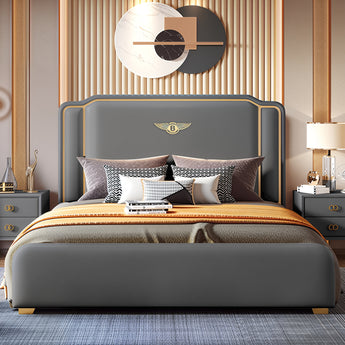 Caesar Solid Wood Upholstered Leather Italian Bedframe