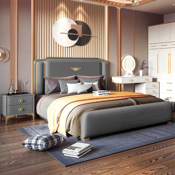 Caesar Solid Wood Upholstered Leather Italian Bedframe
