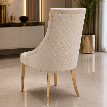 🟢 IN STOCK Modern Italian Luxury Royal Creme Vanilla Velvet Upholstery Tufted Dining Chair