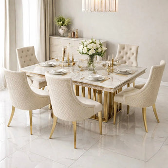 1.8M Royal Solid Marble Stone Top Dining Set