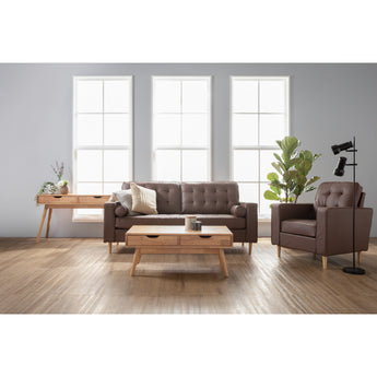 🟢 IN STOCK 1.9M ROYCE 3 Seater Malaysian Oak Solid Wood Upholstered Dark Brown Leather Big Sofa