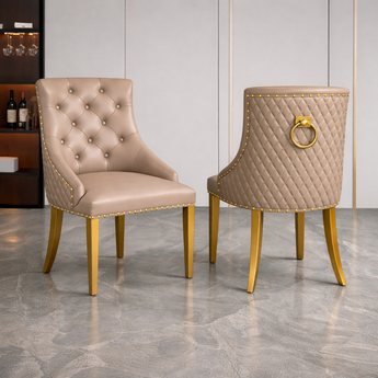 Royal Tufted Modern Italian Luxury Upholstered Leather Gold Dining Chair