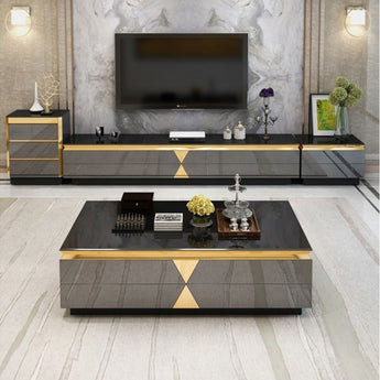 Sangria Luxury Tempered Glass Top High Gloss Paint Solid Wood Cabinet Coffee Table