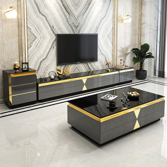 🟢 IN STOCK Modern Luxury Black Sangria Tempered Glass Top 2M TV Stand Cabinet Unit and 1.3M Coffee Table SET