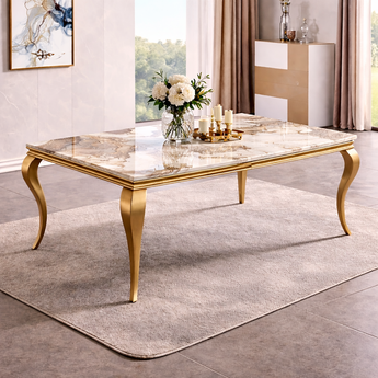Santorini Marble Top Gold Luxury Dining Table