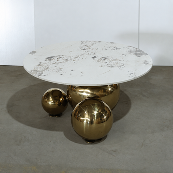 Saturn Modern Luxury Gold Marble Top Round Coffee Table