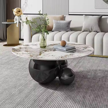 Saturn Modern Luxury Grey Marble Top Round Coffee Table