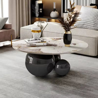Saturn Modern Luxury Grey Marble Top Round Coffee Table