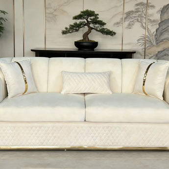 🟢 IN STOCK Italian Modern Luxury French Vanilla Velvet 5 Seater Sofa Set