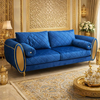 🟢 IN STCOK Luxury Crown Two-Seater Velvet Suede Upholstered Rich Sofa FREE Cushions
