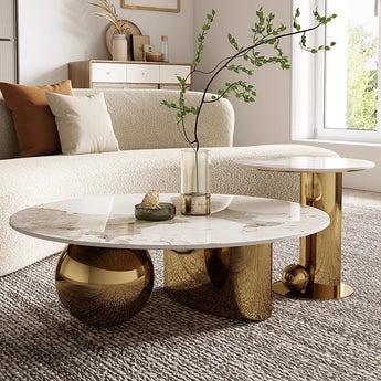 Sephia Modern Luxury Gold Marble Top Nesting Coffee Table Set