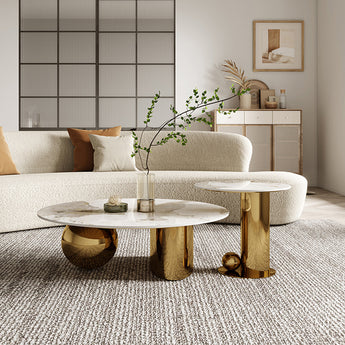 Sephia Modern Luxury Gold Marble Top Nesting Coffee Table Set