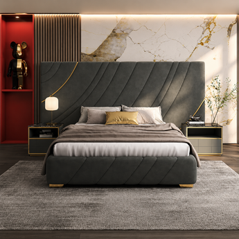 Sapphire Modern Luxury Beds Pro Max Big Headboard Gas Lifting Velvet Upholstery Bedframe