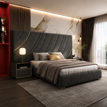 Sapphire Modern Luxury Beds Pro Max Big Headboard Gas Lifting Velvet Upholstery Bedframe