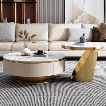 Goldwyn Modern Italian Luxury Pandora Sintered Stone Round Coffee Table Set