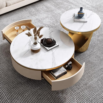 Goldwyn Modern Italian Luxury Pandora Sintered Stone Round Coffee Table Set