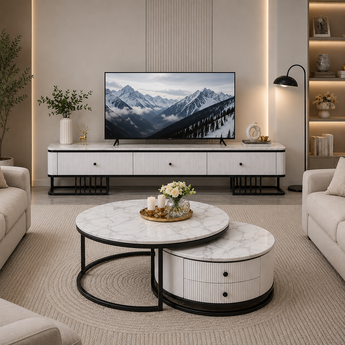 2M Lioness Black Titanium Luxury Sintered Stone Marble Top TV Cabinet Entertainment Unit Stand