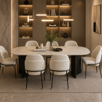 🟢 IN STOCK 6 Seater Dining Set Luxury 1.8M KAIA Sintered Stone Top Table and 6 KENDALL Velvet Chair