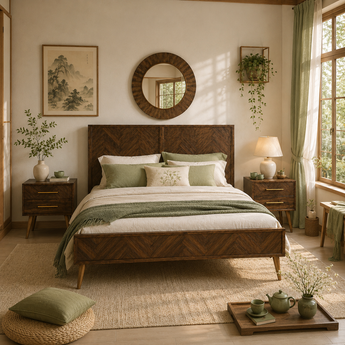 🟢 NEW IN STOCK SIVAN 3 Piece Bedroom Set Malaysian Acacia Solid Wood Bedframe & 2 Bedside Tables