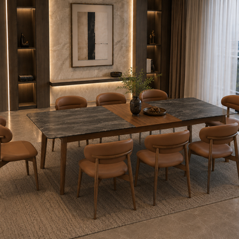 🟢 IN STOCK ANYA Solid Wood Milo Leather Dining Chair - Walnut Cocoa