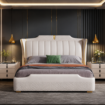 🟢 IN STOCK Nova White Leather Smart Side Table Nightstand with Tempered Glass Wireless Charger Top
