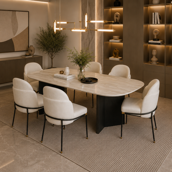 🟢 IN STOCK 6 Seater Dining Set Luxury 1.8M KAIA Sintered Stone Top Table and 6 KENDALL Velvet Chair