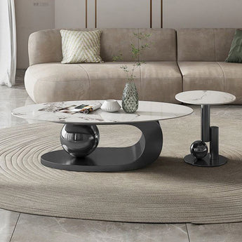 Venus Modern Luxury Grey Marble Top Round Coffee Table
