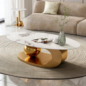 Venus Modern Luxury Gold Marble Top Round Coffee Table