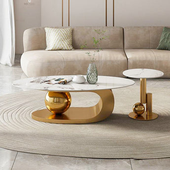 Venus Modern Luxury Gold Marble Top Round Coffee Table