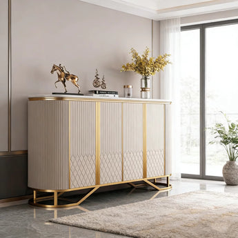 1.5M Italian Modern Luxury Sienna Marble Top Sideboard Cabinet Buffet
