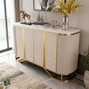 1.5M Italian Modern Luxury Sienna Marble Top Sideboard Cabinet Buffet