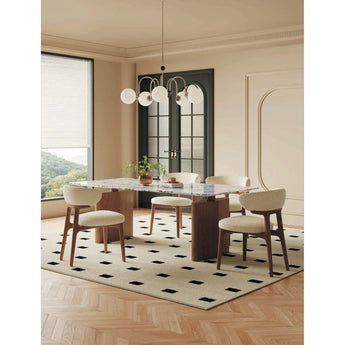 SORA Marble Stone Top Solid Wood Dining Table - Cocoa Walnut