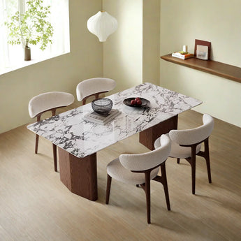 SORA Marble Stone Top Solid Wood Dining Table - Cocoa Walnut