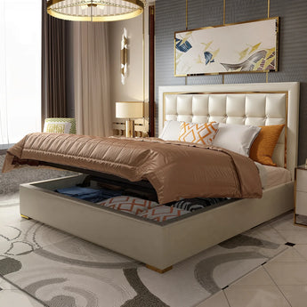 Sovia Upholstered Leather Solid Wood Bed Frame