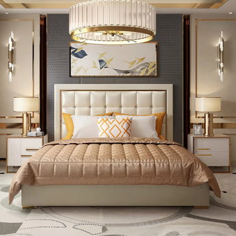 Sovia Upholstered Leather Solid Wood Bed Frame