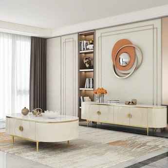1.3M Sphere Luxury Sintered Stone Top Solid Wood Base Living Room Coffee Table
