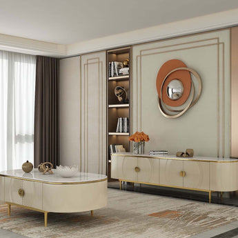 1.3M Sphere Luxury Sintered Stone Top Solid Wood Base Living Room Coffee Table