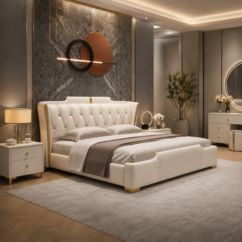 Modern Italian Luxury Sweet Night Vanillas Leather Upholstery KING Gas Lifting Bedframe