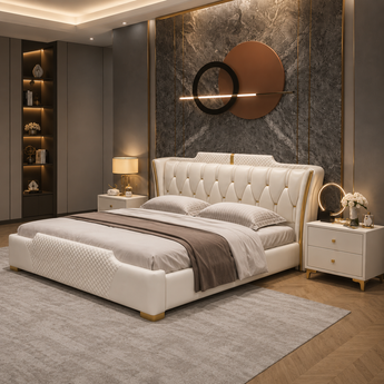 🟢 IN STOCK Modern Italian Luxury Sweet Night Vanillas Leather Upholstery QUEEN Gas Lifting Bedframe
