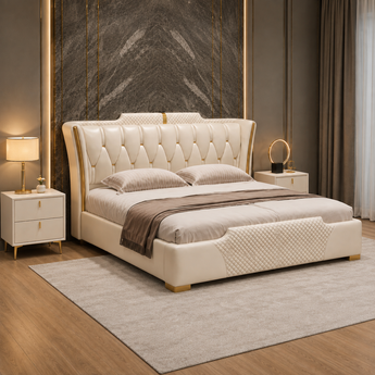 🟢 IN STOCK Modern Luxury Two-Drawer Leather Nightstand Side Table - White Vanilla
