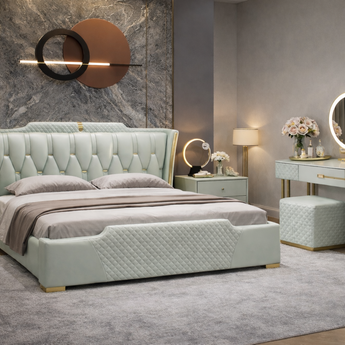 Signature Luxury 4 Piece Sweet Night Fairy Mint Leather Upholstery Bedroom Suite Set