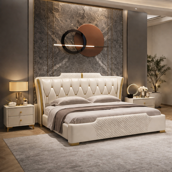 Modern Italian Luxury Sweet Night Vanillas Leather Upholstery KING Gas Lifting Bedframe