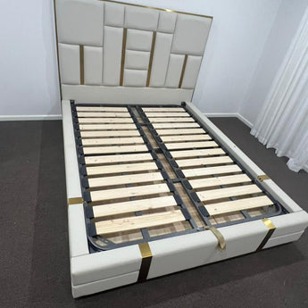 🟢 IN STOCK Signature Luxury Symmetric King Gas Lifting Taupe Beige Leather Upholstery Bed