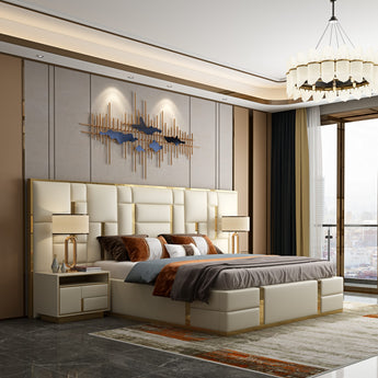 Symmetric Modern Luxury Beds Pro Max Big Headboard Gas Lifting Leather Upholstery Bedframe