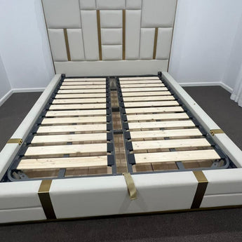 Signature Luxury Beige Symmetric King Gas Lifting Solid Wood Larch Bedframe