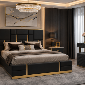 🟢 IN STOCK Signature Luxury Black Symmetric Queen Gas Lifting 4 Piece Bedroom Suite